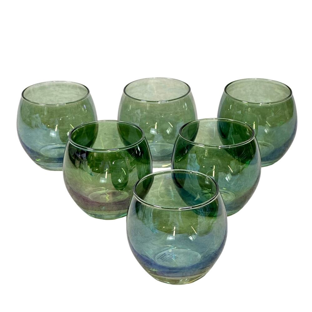 Crate & Barrel Mitzi Iridescent Green Votive Candle Holders Poland-Set of 6